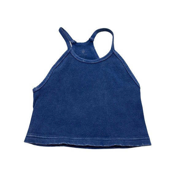 Free People Movement Tank Top M/L Cropped Ribbed Blue Sleeveless - Picture 1 of 3